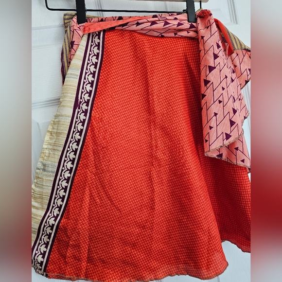Silk Sari Wrap Skirt, Regular MINI one size fits most, pink and purple - Picture 2 of 7